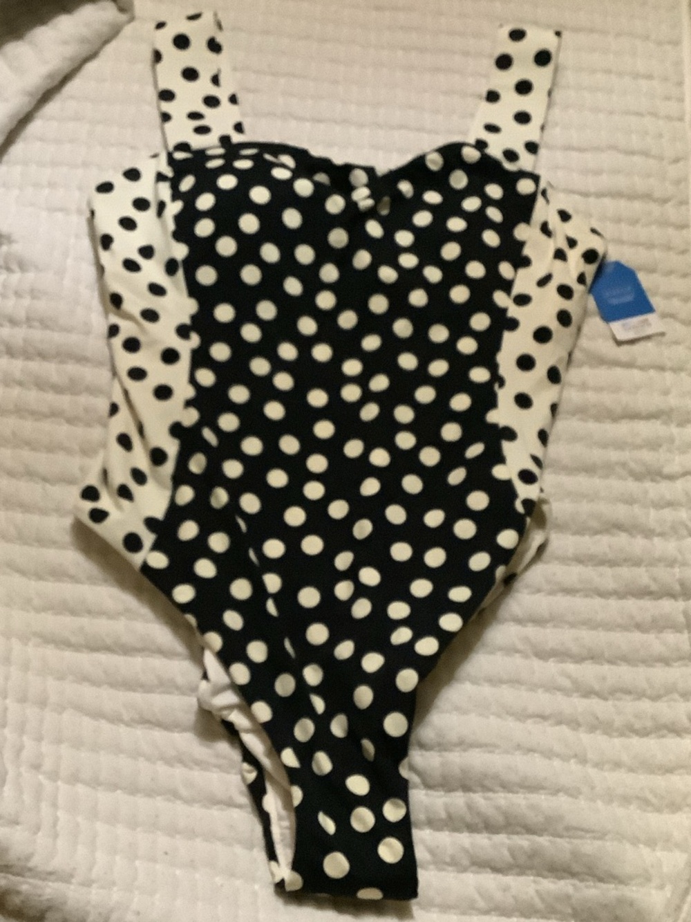 Lands End  N WT Black and White Polka Dot One-Piece Swimsuit